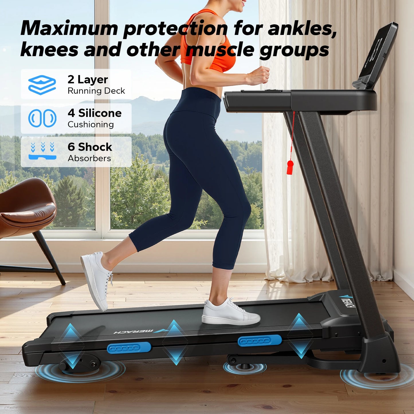 Foldable Treadmill with Incline – Quiet Double Deck Shock Absorption, Heart Rate Monitoring, 7.5MPH