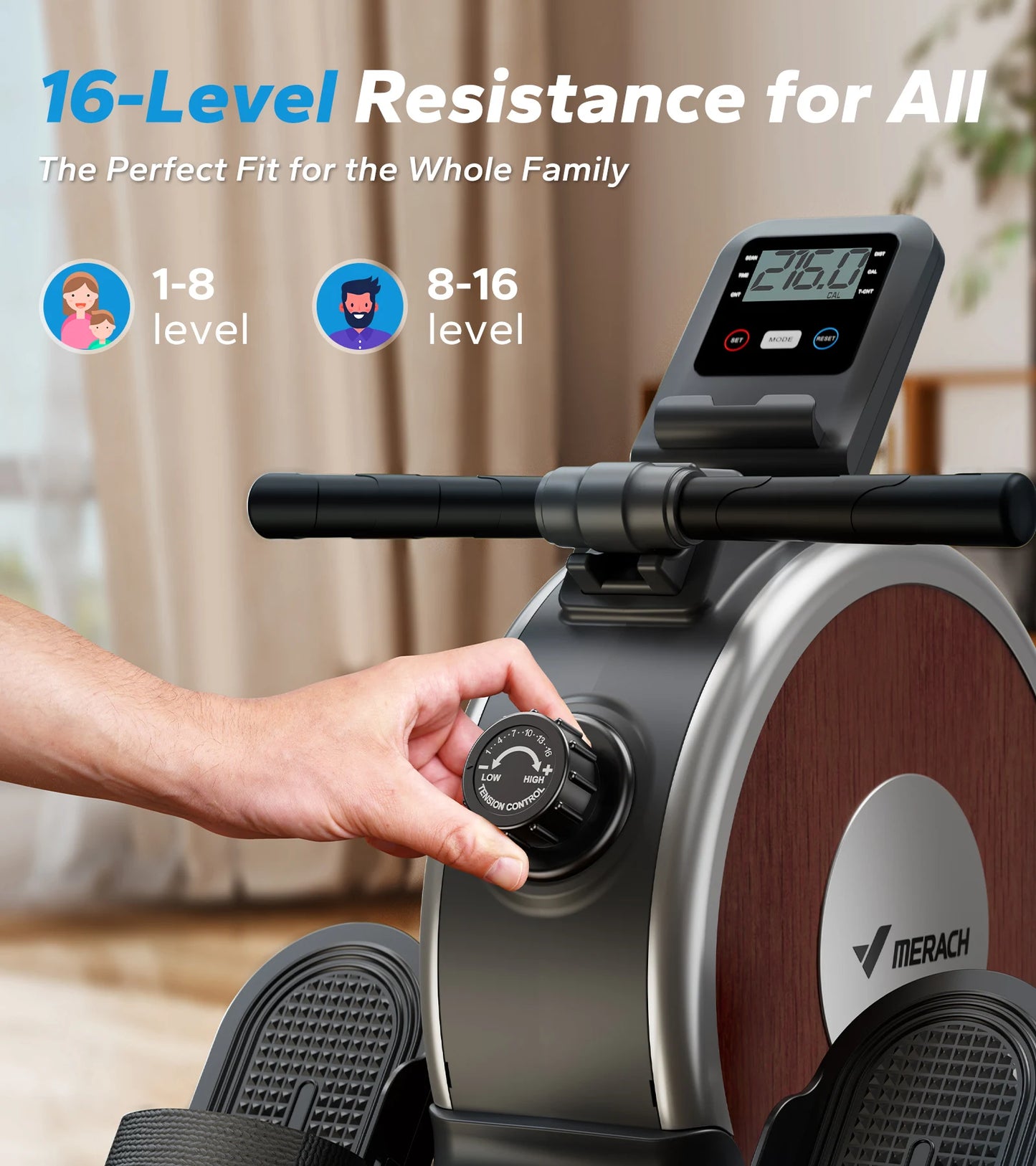 Magnetic Rowing Machine – 16-Level Quiet Resistance with Dual Slide Rail, App Integration, and 350lb Capacity