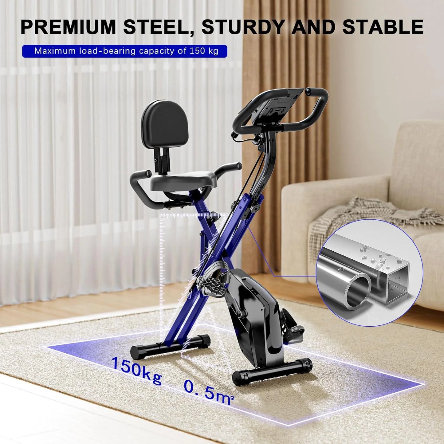 Foldable Exercise Bike – 8-Level Magnetic Resistance with Heart Rate Sensors & LCD Display