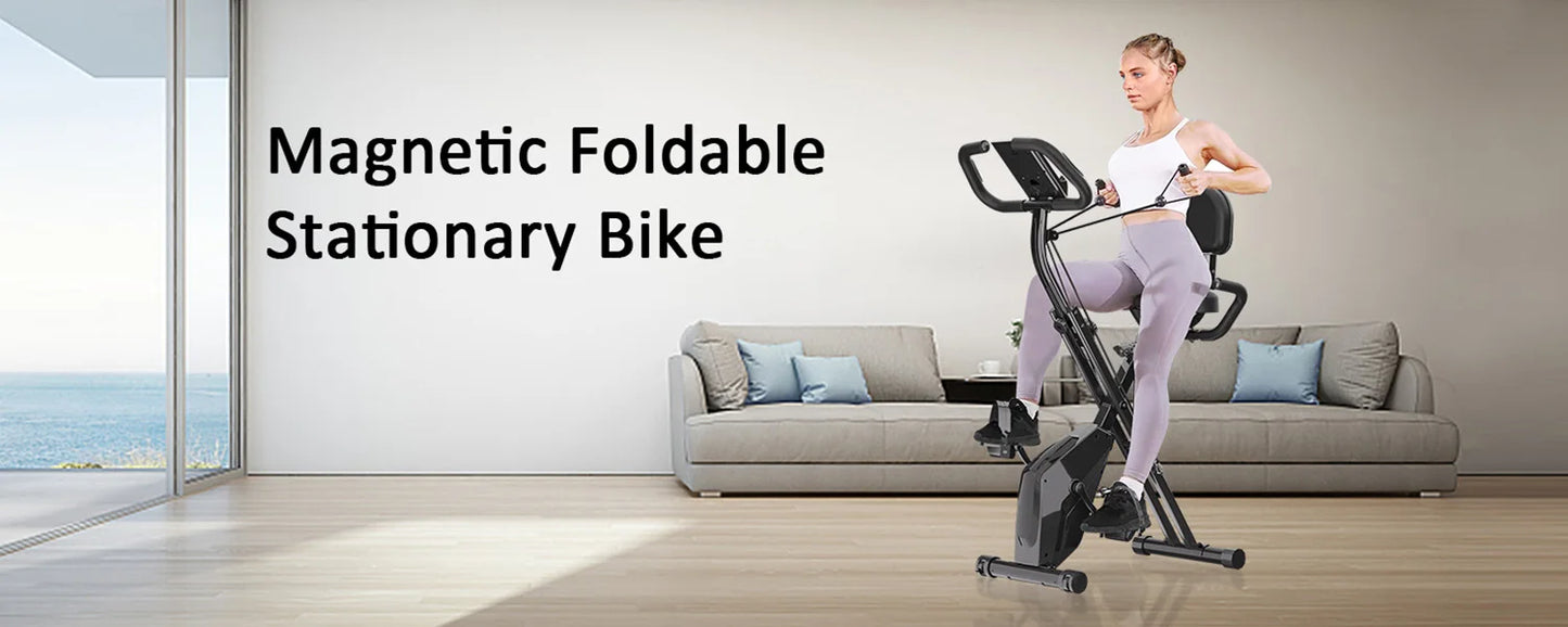 Foldable Exercise Bike – 8-Level Magnetic Resistance with Heart Rate Sensors & LCD Display