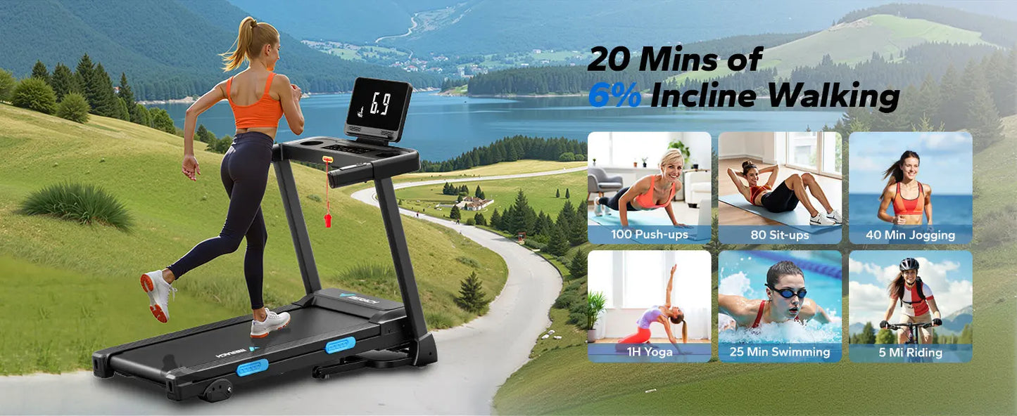 Foldable Treadmill with Incline – Quiet Double Deck Shock Absorption, Heart Rate Monitoring, 7.5MPH