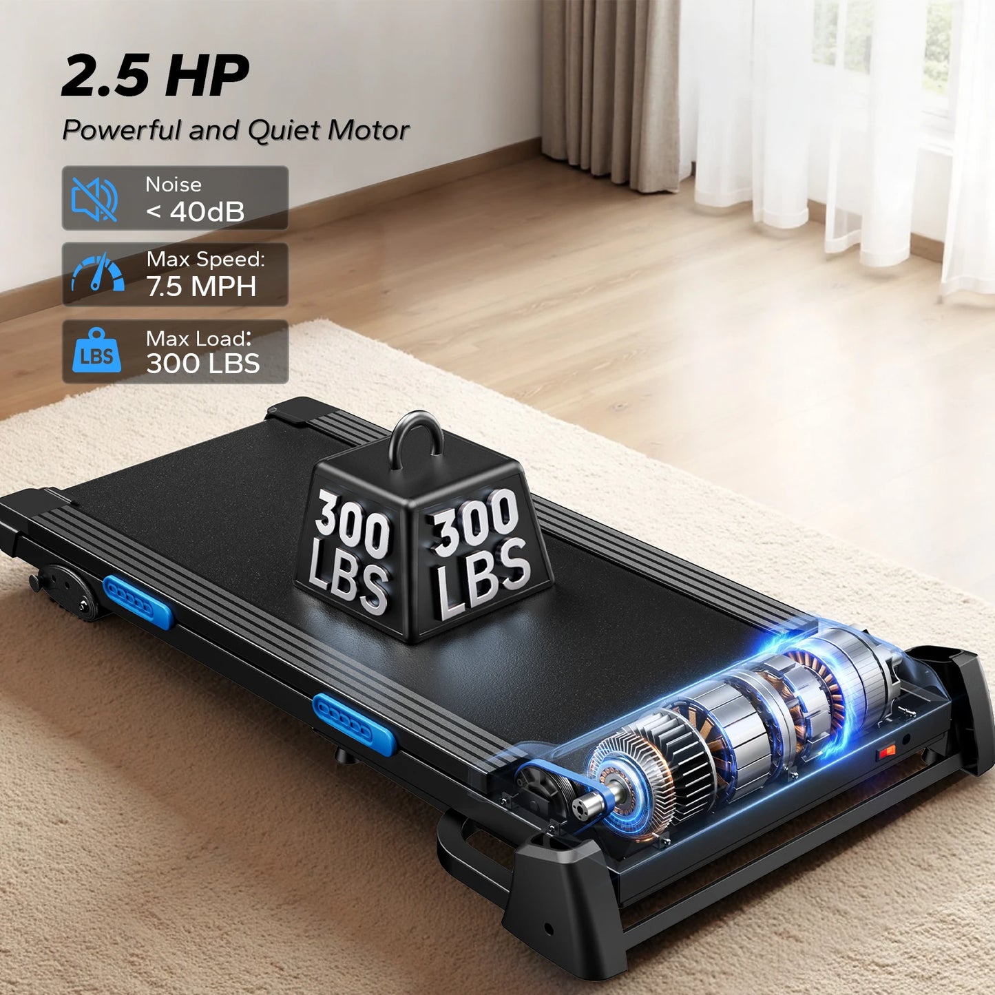 Foldable Treadmill with Incline – Quiet Double Deck Shock Absorption, Heart Rate Monitoring, 7.5MPH
