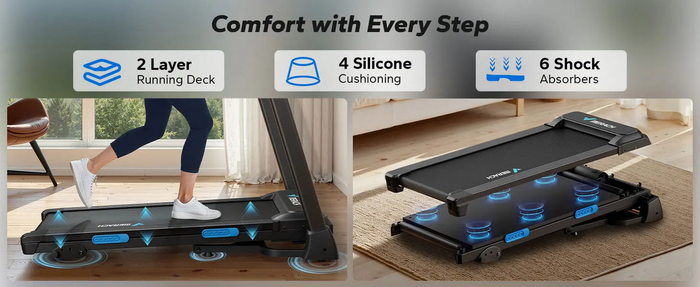 Foldable Treadmill with Incline – Quiet Double Deck Shock Absorption, Heart Rate Monitoring, 7.5MPH