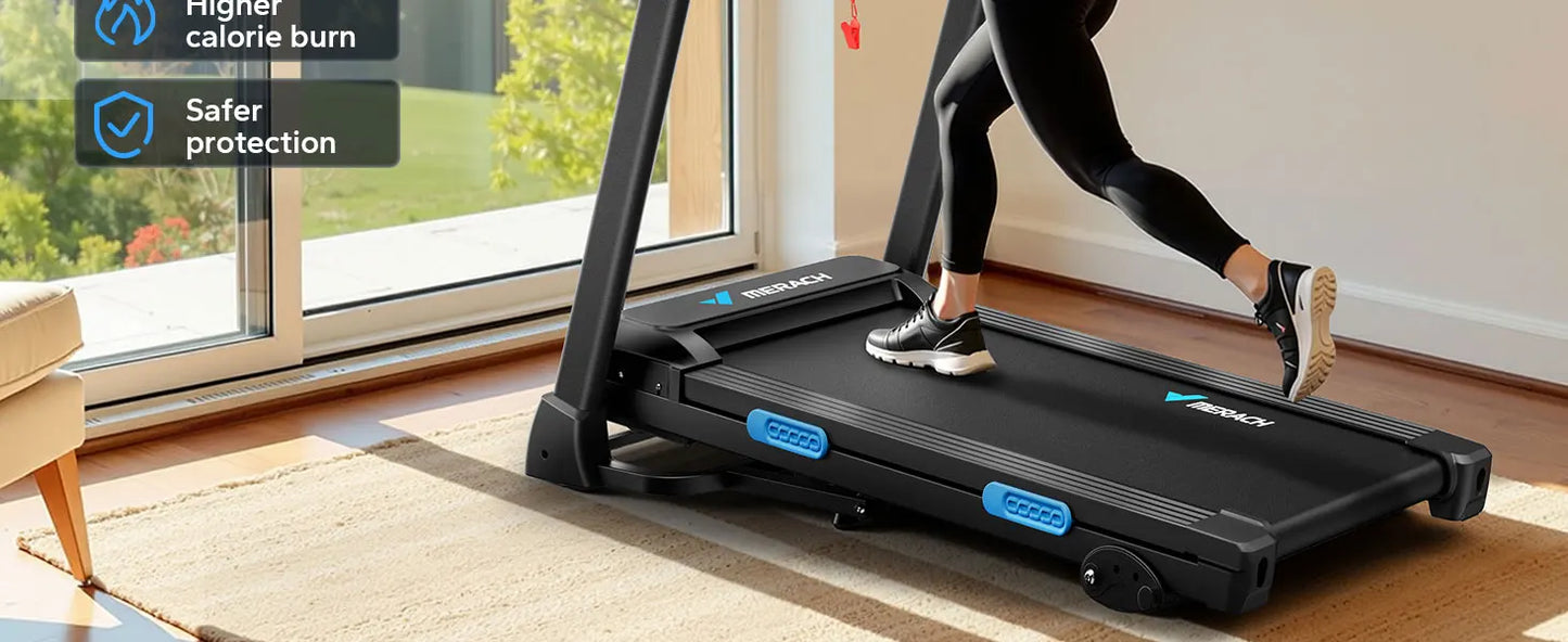 Foldable Treadmill with Incline – Quiet Double Deck Shock Absorption, Heart Rate Monitoring, 7.5MPH