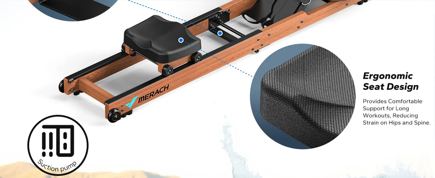 Water Rowing Machine – Foldable Wooden Rower with 400lb Capacity, Bluetooth Monitor, and Adjustable Resistance