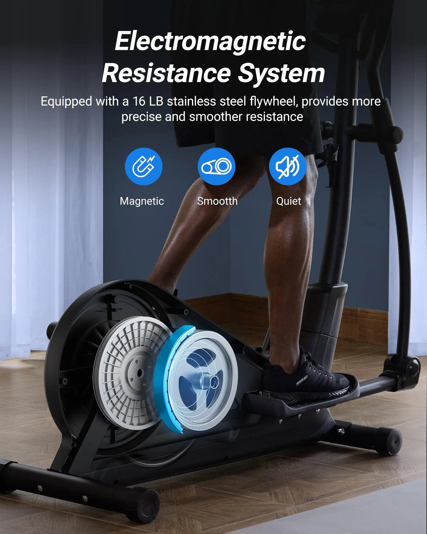 Elliptical Machine – Hyper-Quiet Magnetic Drive with 16 Resistance Levels and App Integration for Home Workouts