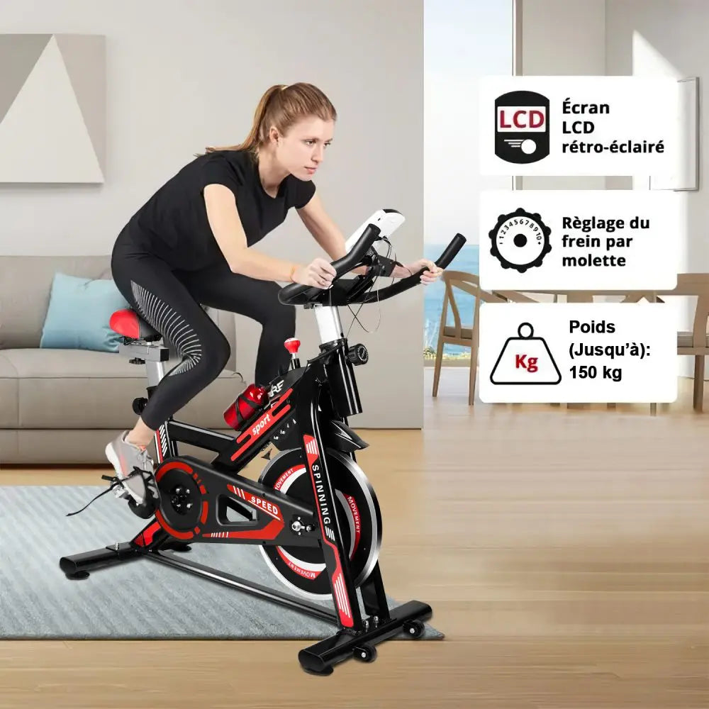 Stationary Exercise Bike – Adjustable Resistance Ergometer with LCD Display, Pulse Sensors, and 150kg Capacity