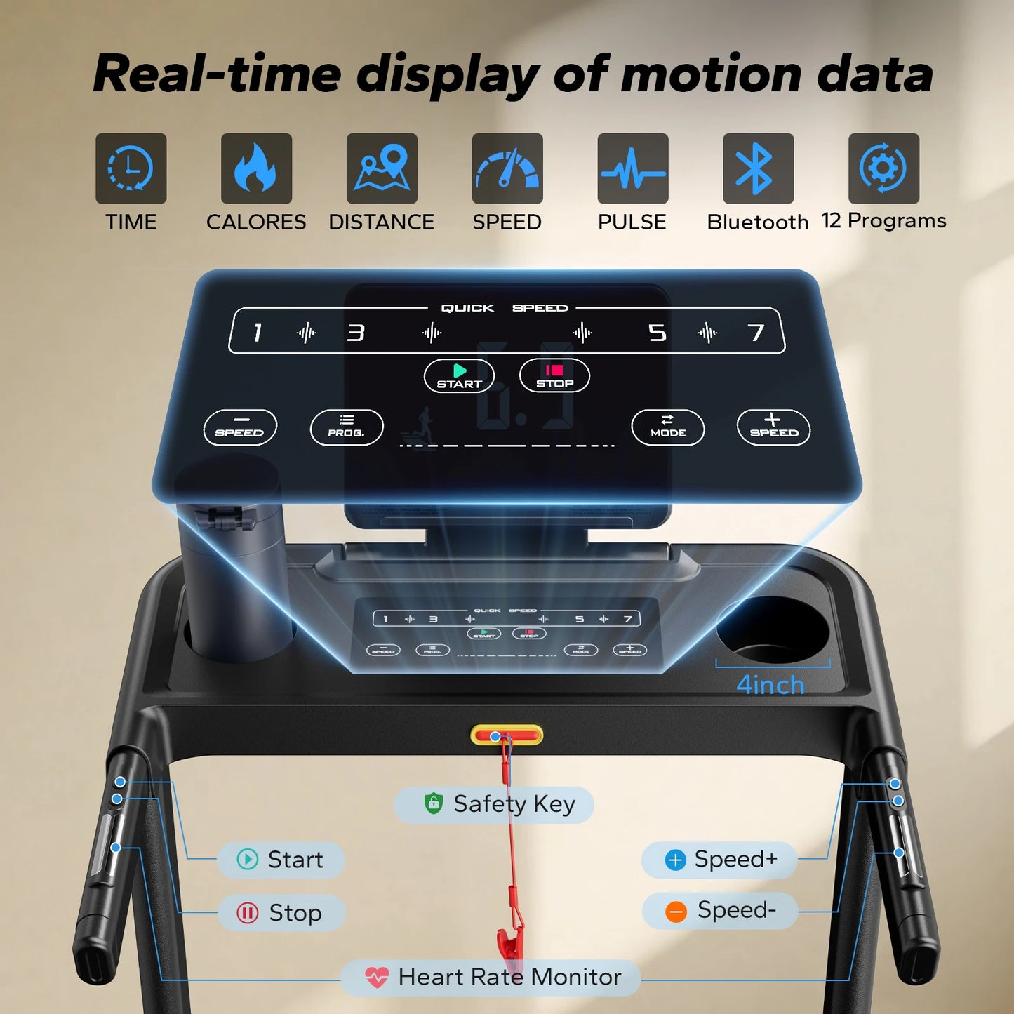 Foldable Treadmill with Incline – Quiet Double Deck Shock Absorption, Heart Rate Monitoring, 7.5MPH