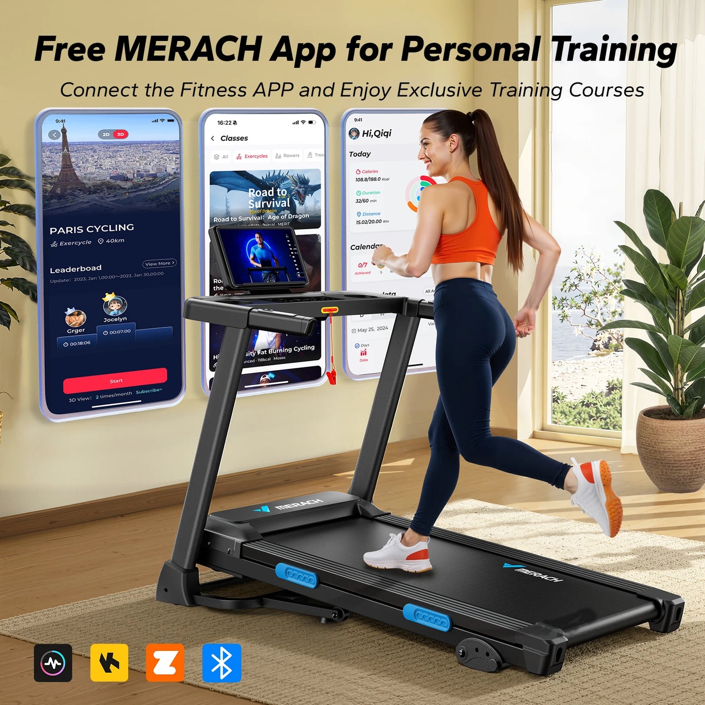Foldable Treadmill with Incline – Quiet Double Deck Shock Absorption, Heart Rate Monitoring, 7.5MPH