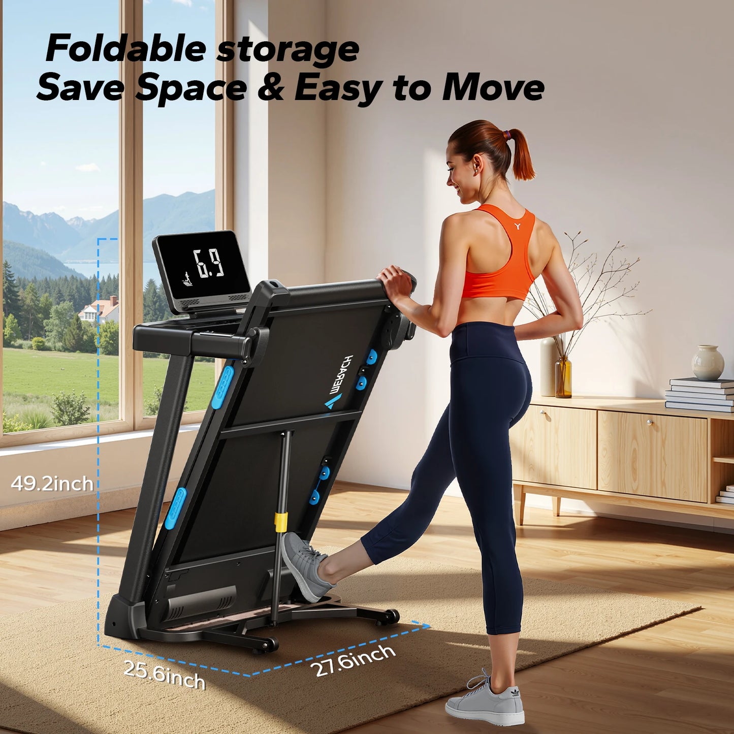 Foldable Treadmill with Incline – Quiet Double Deck Shock Absorption, Heart Rate Monitoring, 7.5MPH