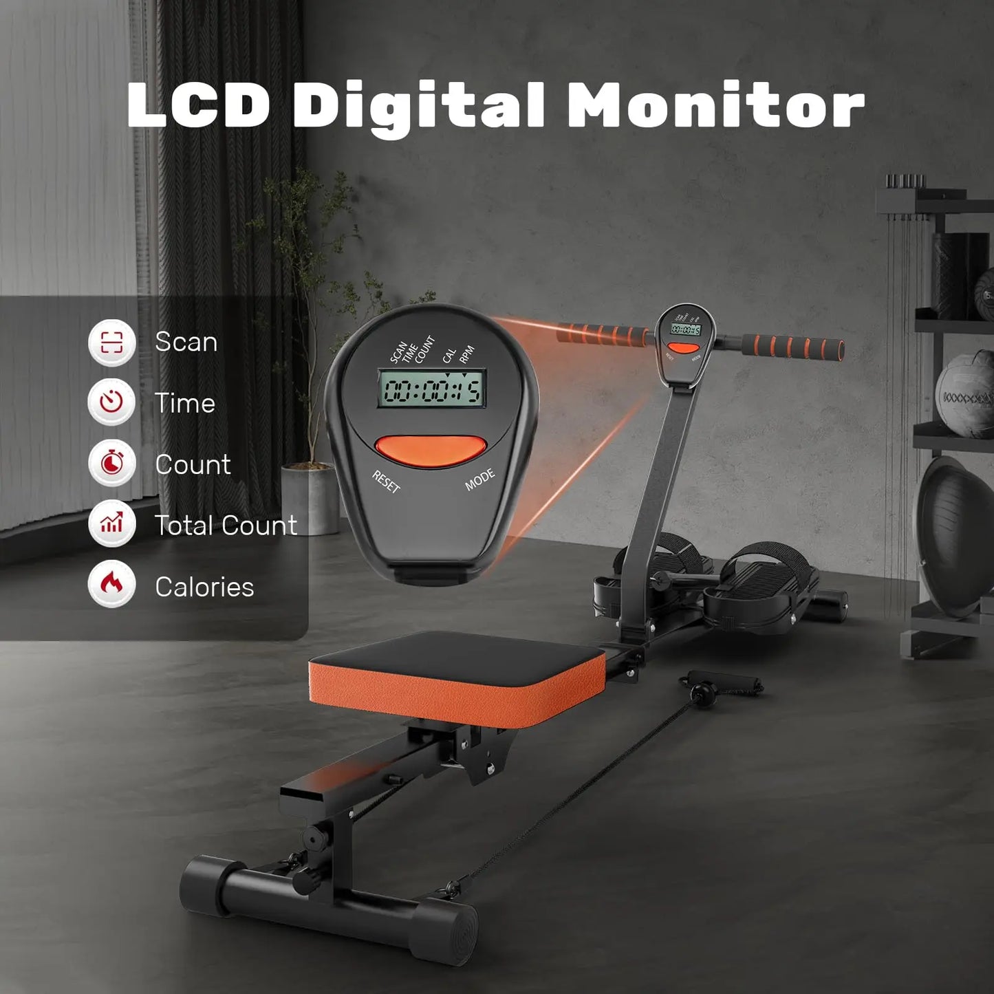 Foldable Rowing Machine for Home – 12-Level Hydraulic Resistance, Compact Full-Body Cardio Workout Rower