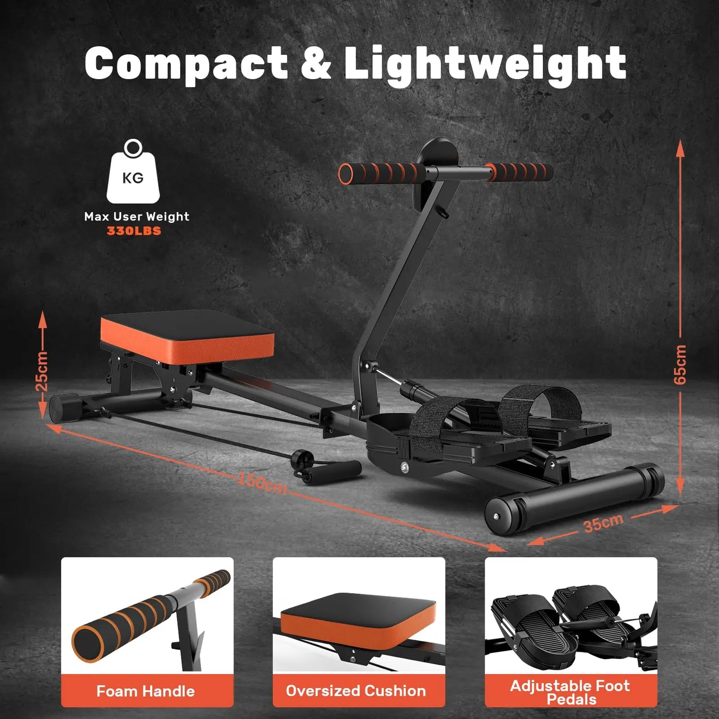 Foldable Rowing Machine for Home – 12-Level Hydraulic Resistance, Compact Full-Body Cardio Workout Rower