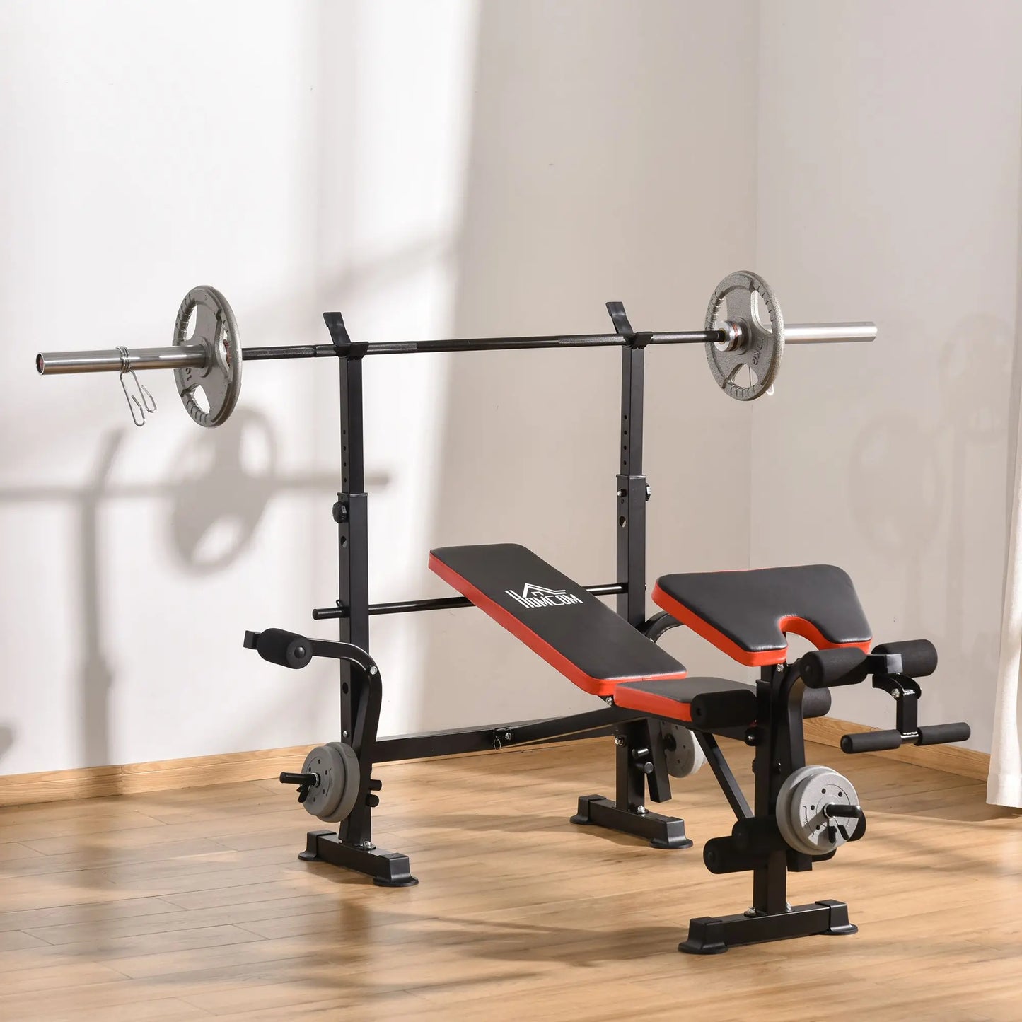 Adjustable Weight Bench with Bar Support – Full Body Strength Training Bench, Multi-Position Backrest, Leg Curl & Arm Trainer