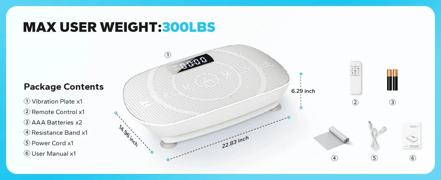 Whole Body Vibration Plate – Power Fitness Platform with Remote, 10 Speed Levels & Resistance Bands