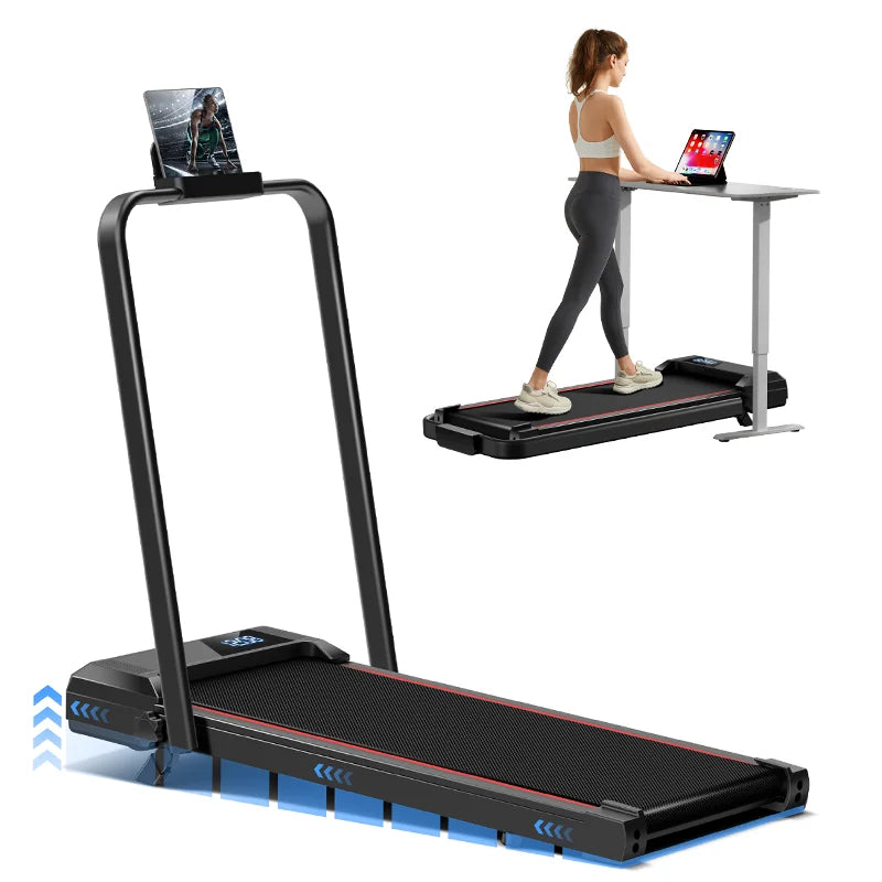 Walking Pad Treadmill with Incline – Under-Desk Folding Treadmill with Handrails, Quiet Motor & LED Display for Home/Office