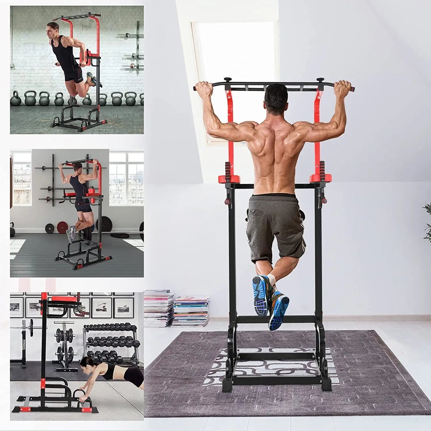 Power Tower Pull-Up Bar Station – Adjustable Dip Station & Multi-Function Strength Training Equipment (440 lbs Capacity)