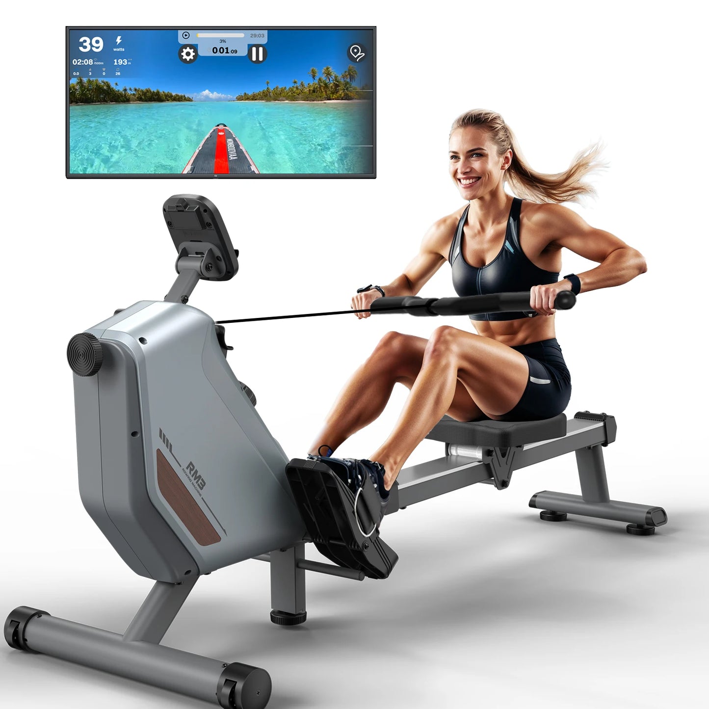 Magnetic Rowing Machine – Foldable RM3 Rower with 16 Resistance Levels, Bluetooth, and 150kg Capacity
