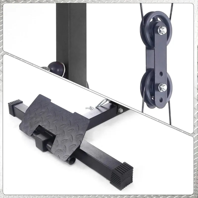 Lat Pulldown Machine with High/Low Pulley – Adjustable Seat, Row Station, and Cable Attachments for Home Gym