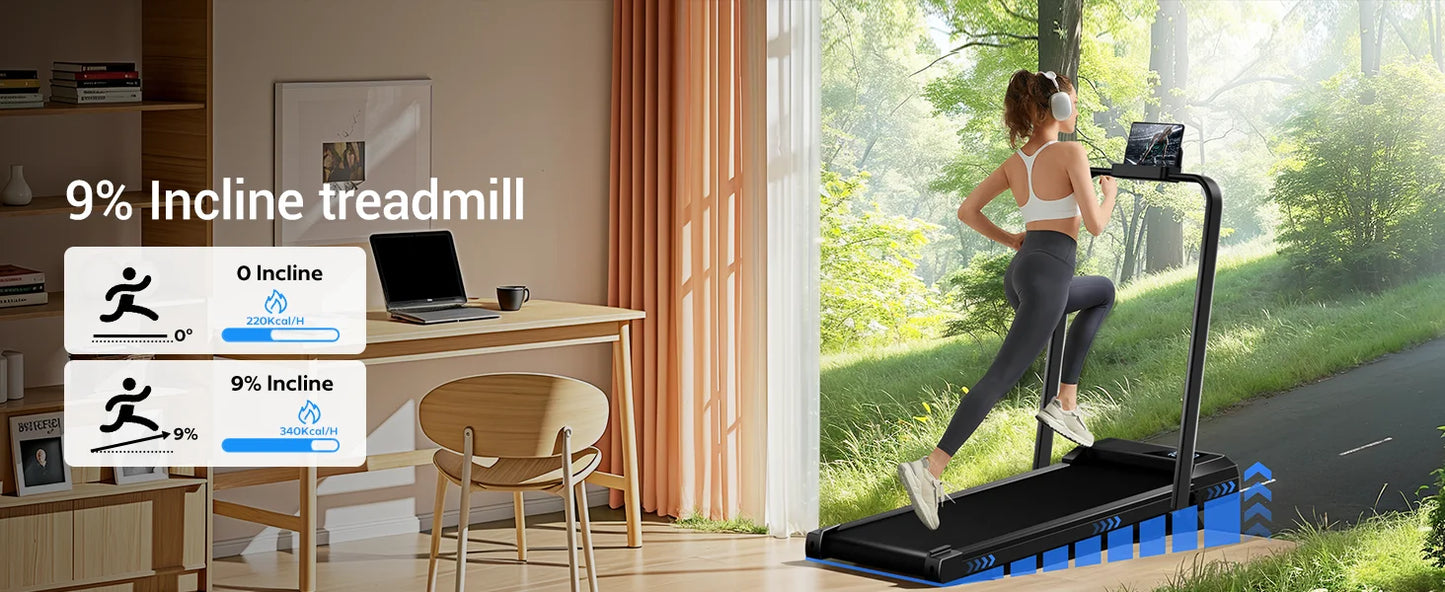 Walking Pad Treadmill with Incline – Under-Desk Folding Treadmill with Handrails, Quiet Motor & LED Display for Home/Office
