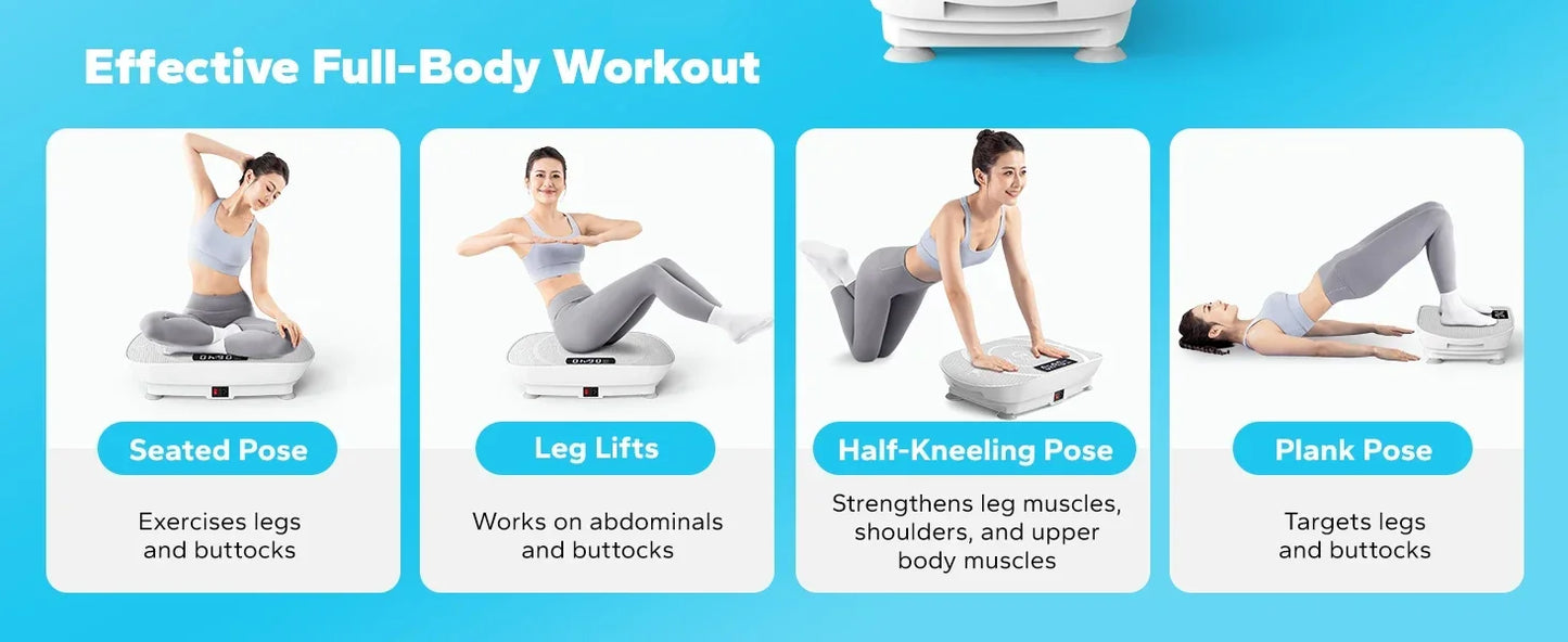 Whole Body Vibration Plate – Power Fitness Platform with Remote, 10 Speed Levels & Resistance Bands