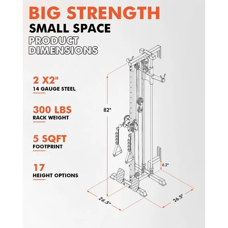 Wall-Mount Cable Crossover Machine – Dual Pulley System with 18 Adjustable Positions, Compact Home Gym