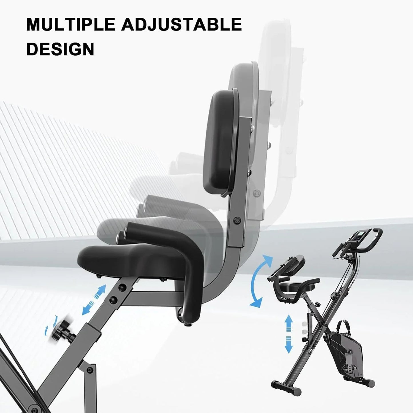 Foldable Exercise Bike – 8-Level Magnetic Resistance with Heart Rate Sensors, LCD Display, and Arm Resistance Bands