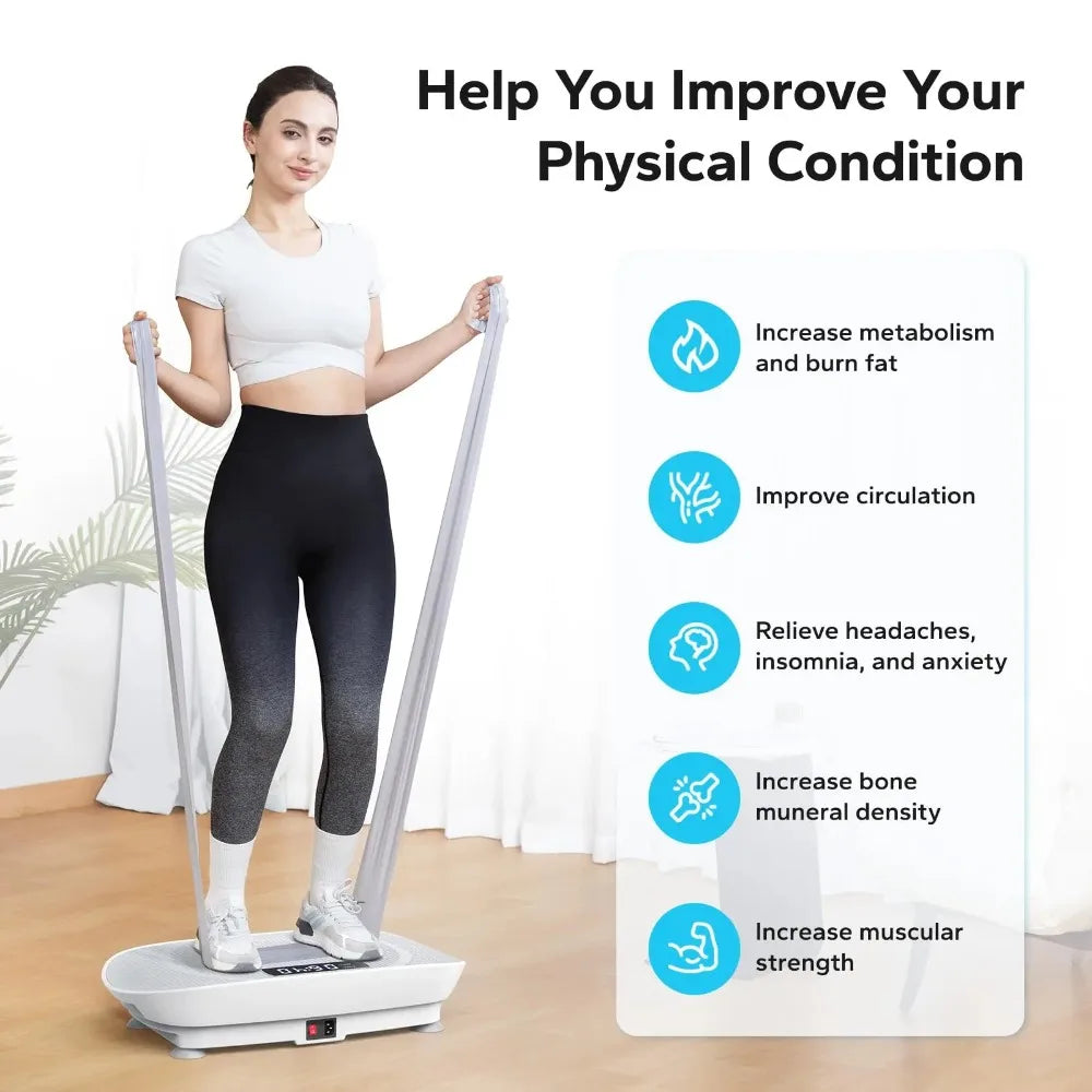 Whole Body Vibration Plate – Power Fitness Platform with Remote, 10 Speed Levels & Resistance Bands