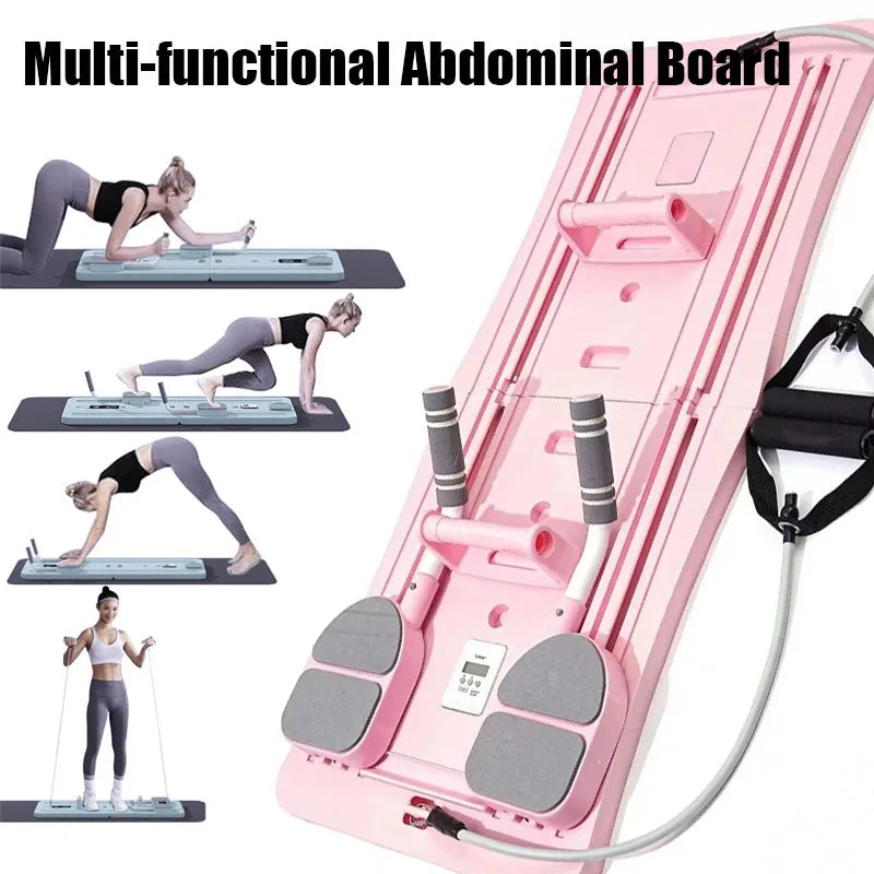 Abdominal Exercise Board – 4-in-1 Core Trainer with Ab Wheel, Push-Up Bars, Resistance Bands, and Timer