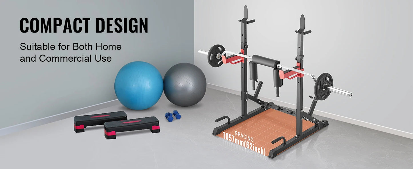 Adjustable Squat Stand Power Rack – Multi-Functional Barbell Rack with Hooks, Safety Arms, and Weight Plate Storage