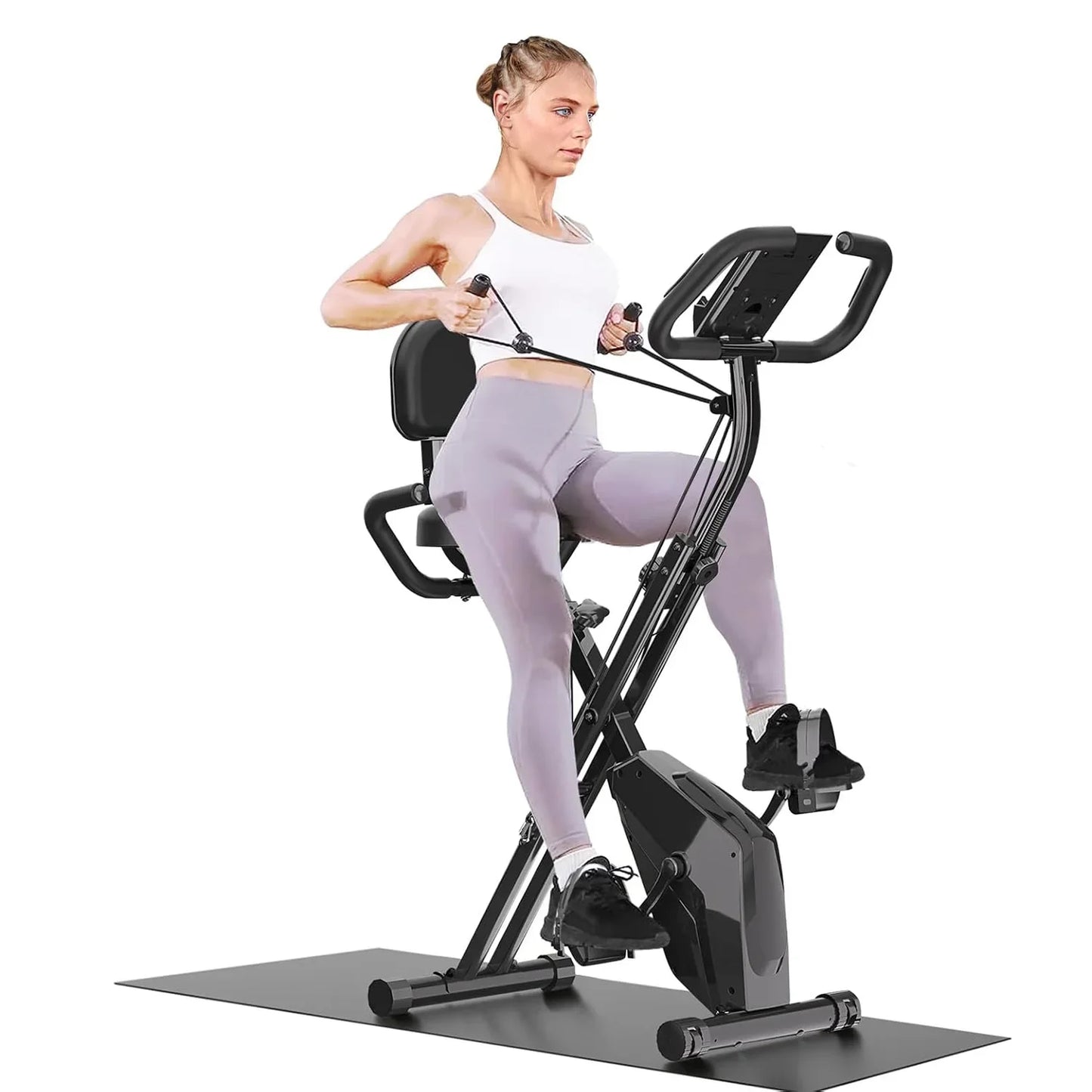 Foldable Exercise Bike – 8-Level Magnetic Resistance with Heart Rate Sensors, LCD Display, and Arm Resistance Bands