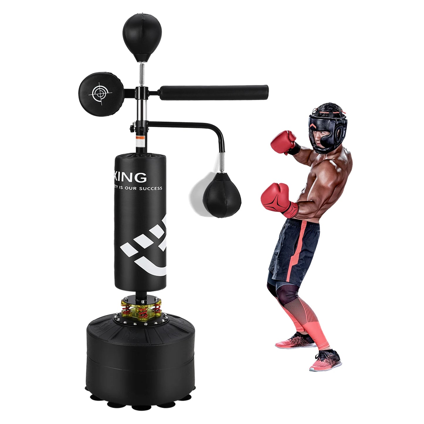 5-in-1 Punching Bag with Stand – Freestanding Boxing Trainer with Speed Balls, Reflex Bar, Target Pad, and Adjustable Height