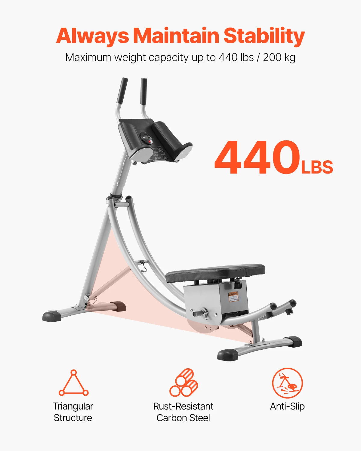 Ab Workout Machine – 440lb Capacity Core Trainer with Curved Track, Adjustable Resistance, and Foldable Design