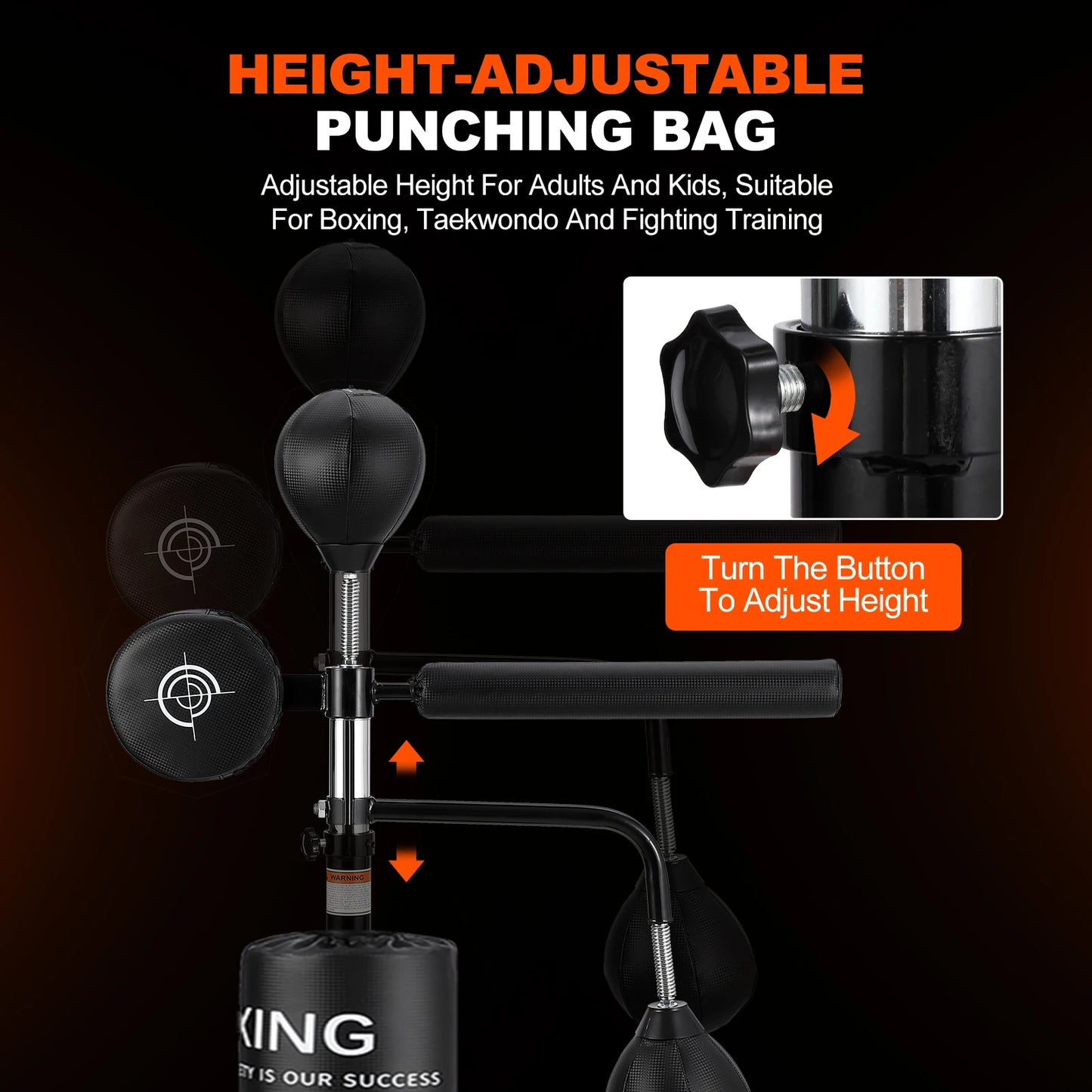 5-in-1 Punching Bag with Stand – Freestanding Boxing Trainer with Speed Balls, Reflex Bar, Target Pad, and Adjustable Height