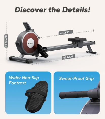 Magnetic Rowing Machine – 16-Level Quiet Resistance with Dual Slide Rail, App Integration, and 350lb Capacity