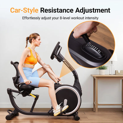 Recumbent Exercise Bike – Quiet Magnetic Stationary Bike with Heart Rate Handles, LCD Display, and App Integration (330lb Capacity)