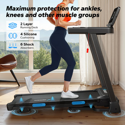 Foldable Treadmill with Incline – Quiet Double Deck Shock Absorption, Heart Rate Monitoring, 7.5MPH