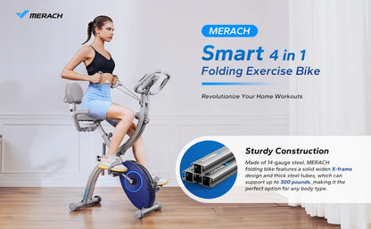 4-in-1 Foldable Exercise Bike – Upright & Recumbent Modes with 16 Resistance Levels, LCD Monitor, and Pulse Sensors