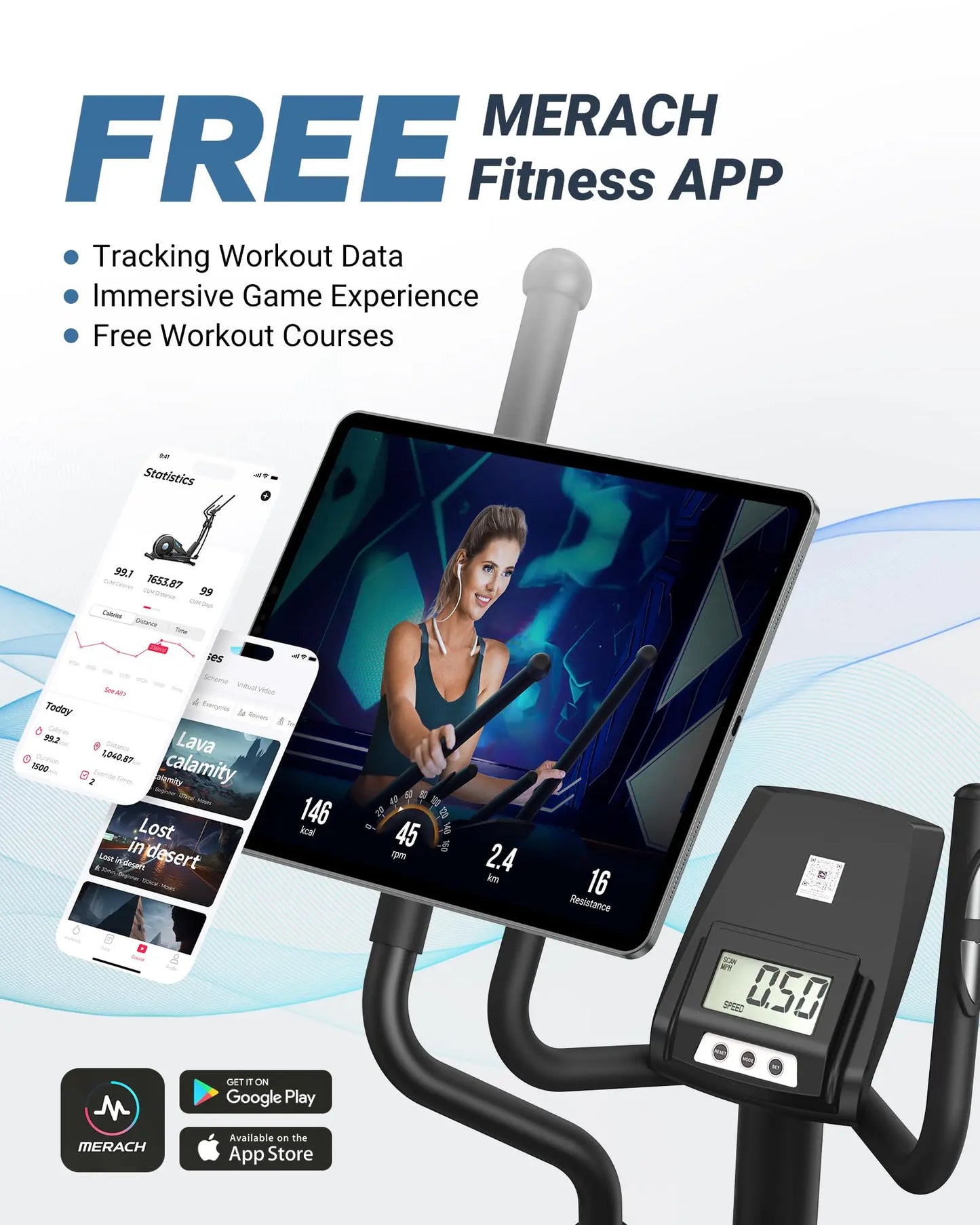 Elliptical Machine – Hyper-Quiet Magnetic Drive with 16 Resistance Levels and App Integration for Home Workouts