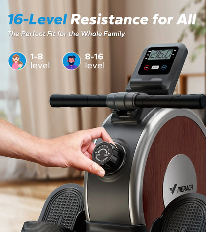 Magnetic Rowing Machine – 16-Level Quiet Resistance with Dual Slide Rail, App Integration, and 350lb Capacity