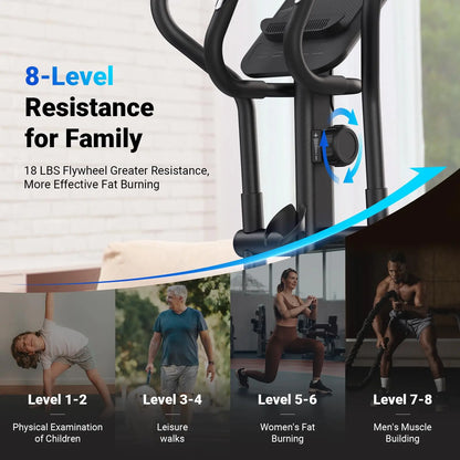 Elliptical Exercise Machine – 18.5" Stride, Quiet Magnetic Drive, 8 Resistance Levels