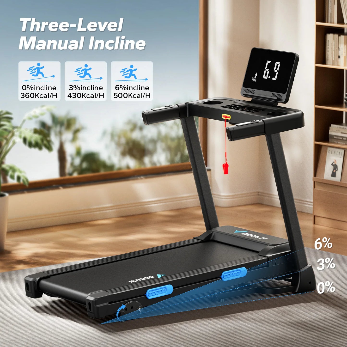 Foldable Treadmill with Incline – Quiet Double Deck Shock Absorption, Heart Rate Monitoring, 7.5MPH