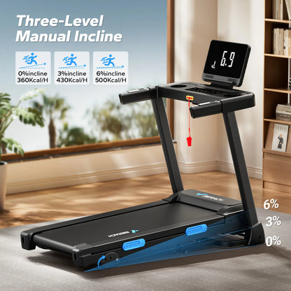 Foldable Treadmill with Incline – Quiet Double Deck Shock Absorption, Heart Rate Monitoring, 7.5MPH