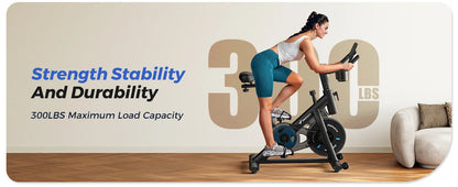 Stationary Exercise Bike – Quiet Indoor Cycling Bike with Brake Pad Resistance, App Connectivity, and 300lb Capacity