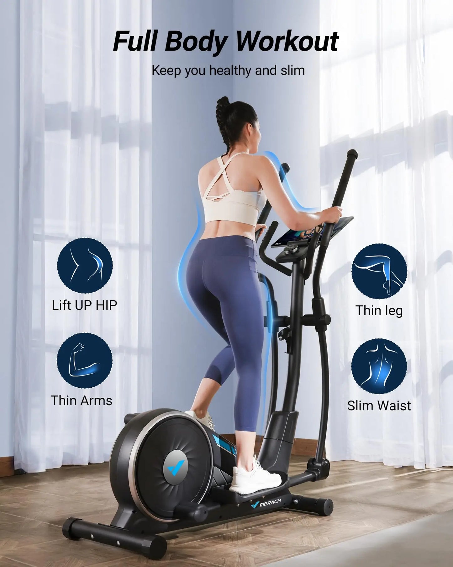 Elliptical Machine – Hyper-Quiet Magnetic Drive with 16 Resistance Levels and App Integration for Home Workouts