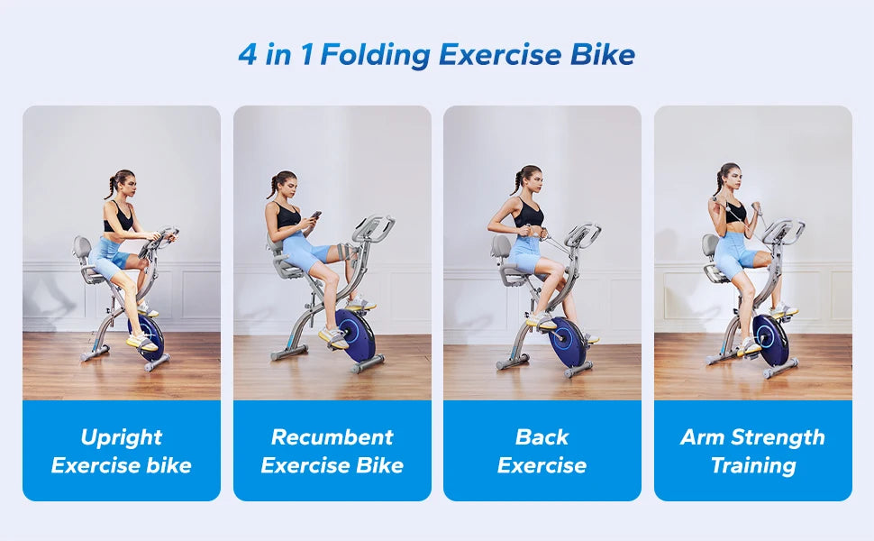 4-in-1 Foldable Exercise Bike – Upright & Recumbent Modes with 16 Resistance Levels, LCD Monitor, and Pulse Sensors