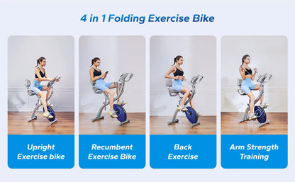 4-in-1 Foldable Exercise Bike – Upright & Recumbent Modes with 16 Resistance Levels, LCD Monitor, and Pulse Sensors