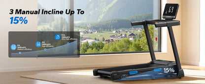 Foldable Treadmill with Incline – Quiet Double Deck Shock Absorption, Heart Rate Monitoring, 7.5MPH