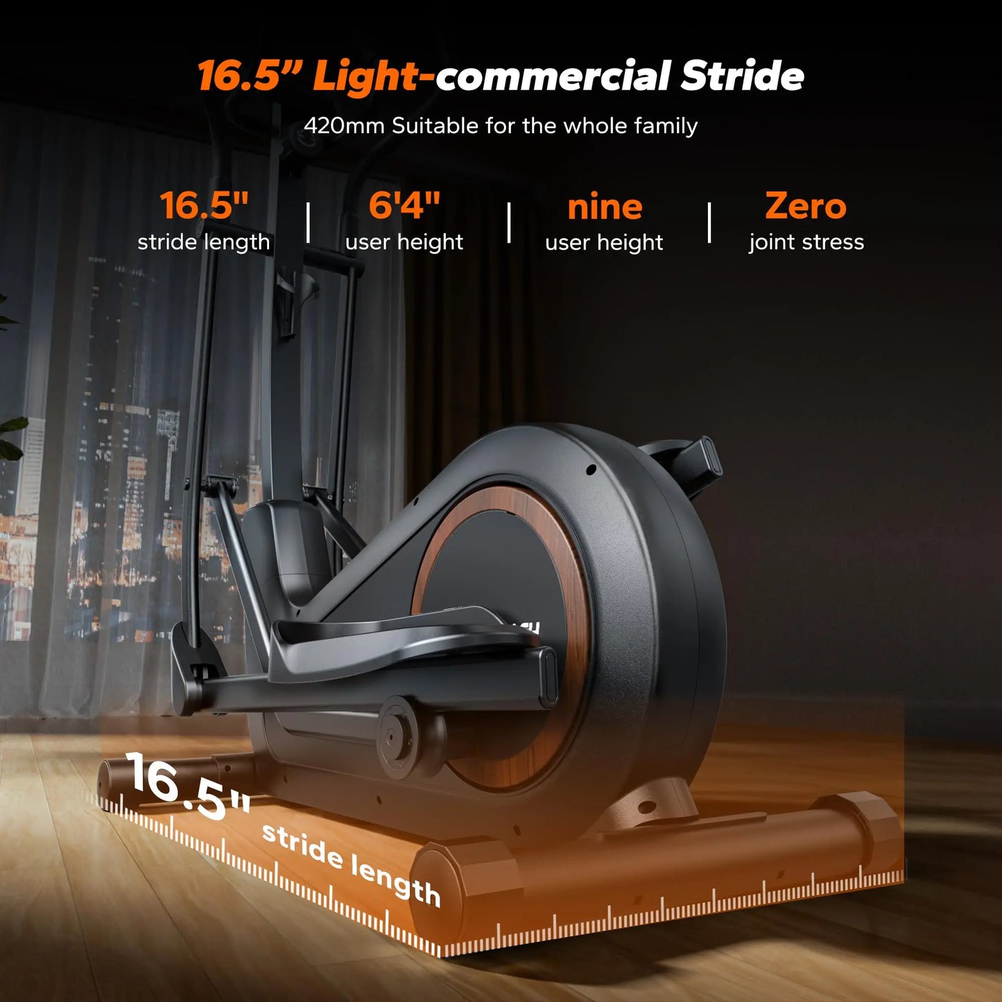 Elliptical Exercise Machine – 18.5" Stride, Quiet Magnetic Drive, 8 Resistance Levels