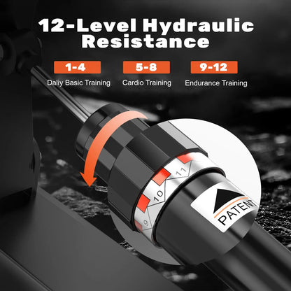 Foldable Rowing Machine for Home – 12-Level Hydraulic Resistance, Compact Full-Body Cardio Workout Rower