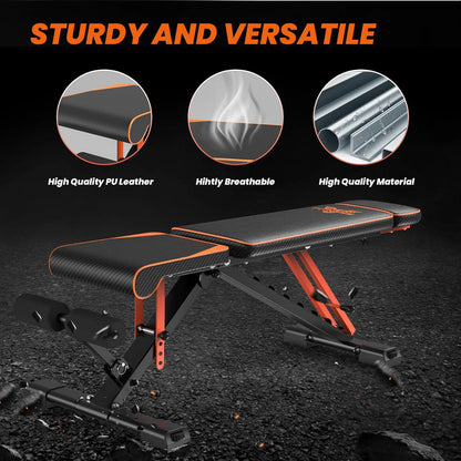 Adjustable Workout Weight Bench – Full Body Exercise Bench with Resistance Bands for Home Gym Strength Training
